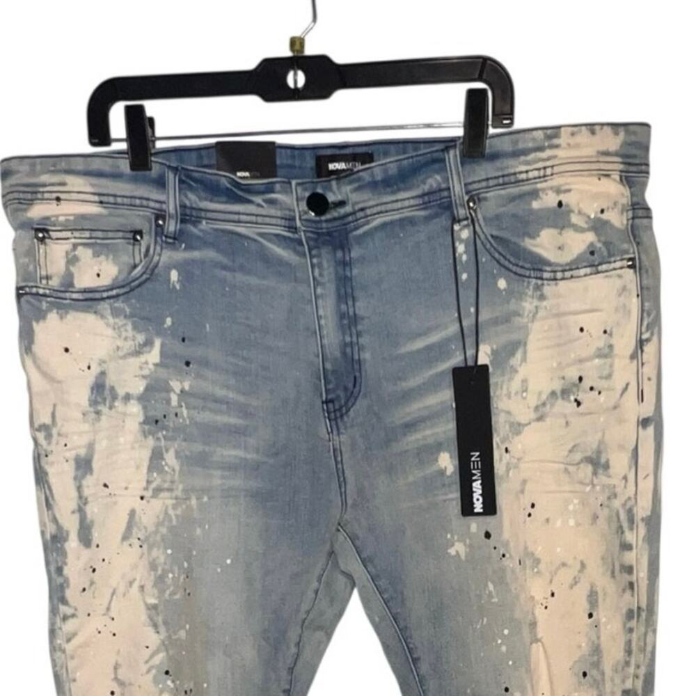 Nova Men’s 42 Painters Mood Stacked Skinny, Distressed Light Wash Denim Jean New